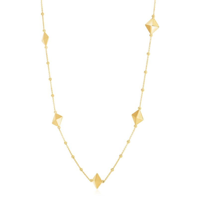 14k Yellow Gold Pyramid Station Necklace