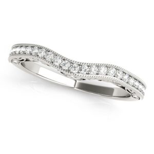 Milgrained Pave Set Curved Diamond Wedding Band 1/5 cttw 14k White Gold