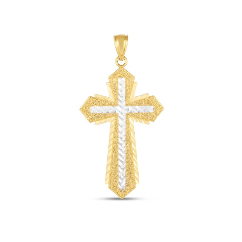 14k Two Tone Gold Simple Diamond Cut Cross Pendant