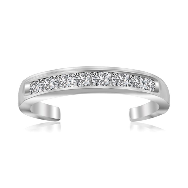 Toe Ring with White Tone Cubic Zirconia Accents Sterling Silver Rhodium Finished