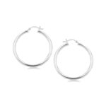 Sterling Silver Hoop Earrings Rhodium Plated Polished Motif (3x35mm)