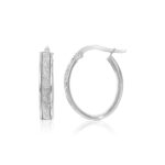 14k White Gold Glitter Center Oval Hoop Earrings (4x15mm)