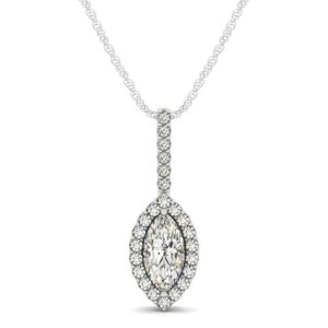 Marquis Shape Diamond Halo Pendant Necklace 14k White Gold 2/3 carat