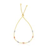 14k Tri-Color Gold Textured Oval Station Lariat Style Bracelet (1.20 mm)