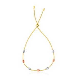 14k Tri-Color Gold Textured Oval Station Lariat Style Bracelet (1.20 mm)