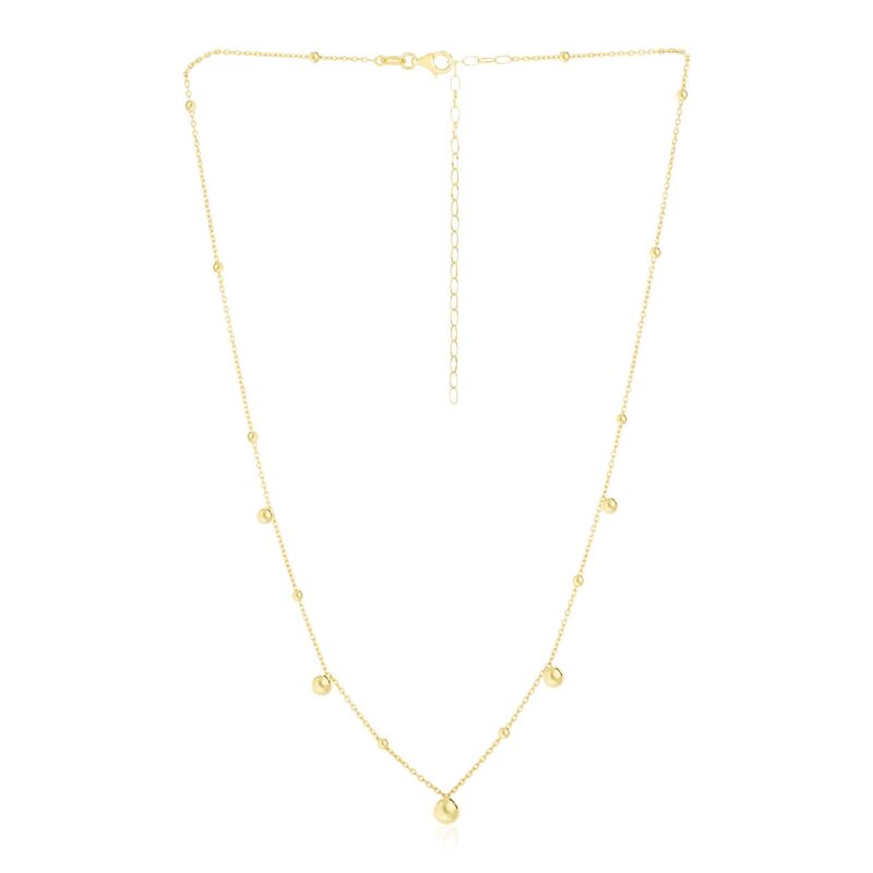 14k Yellow Gold High Polish Beaded Stations Necklace