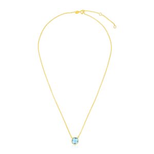 14k Yellow Gold Necklace with Cushion Blue Topaz 17 inch 43 cm