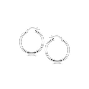 Look Hoop Earrings Sterling Silver Rhodium Plated Polished (3x25mm)