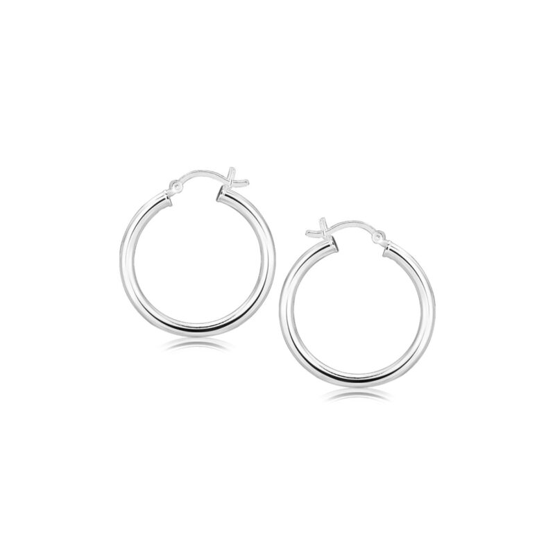 Look Hoop Earrings Sterling Silver Rhodium Plated Polished (3x25mm)
