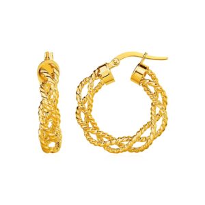 Textured Braided Hoop Earrings in 14k Yellow Gold (4x15mm)