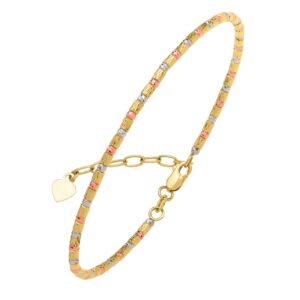 Tri Color Diamond Cut Bead Bracelet in 14K Gold