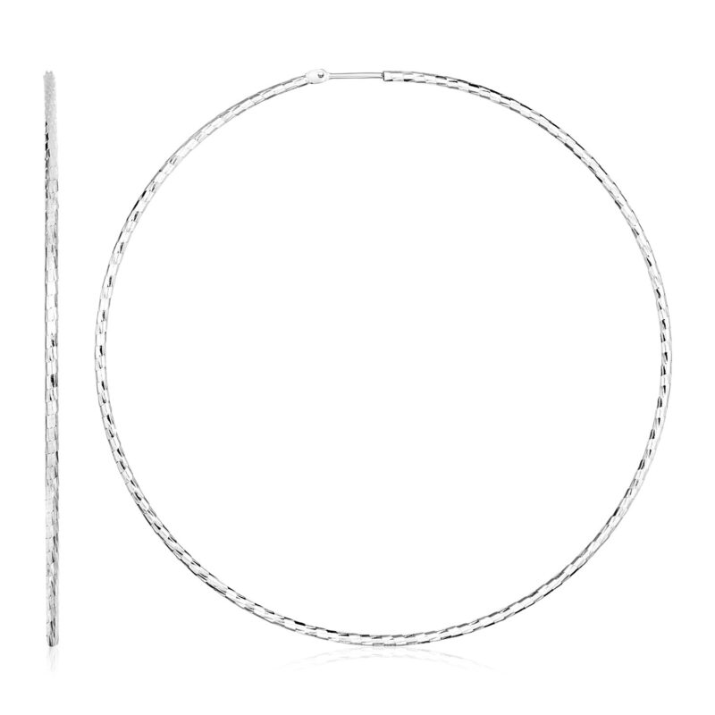 Extra Large Sterling Silver Hoop Earrings Round Textured (1.6x70mm)