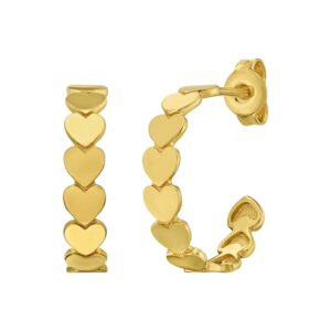 14K Yellow Gold Heart Row C Hoop Earrings