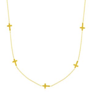 14k Yellow Gold Chain Necklace with Cross Stations