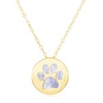 14k Gold Necklace Dog Paw Print Symbol in Mother of Pearl
