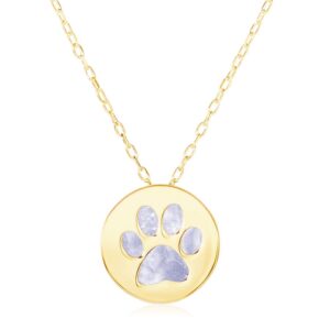 14k Gold Necklace Dog Paw Print Symbol in Mother of Pearl