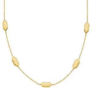 14K Solid Gold Elongated Hexagon Necklace 18 inch 45 cm