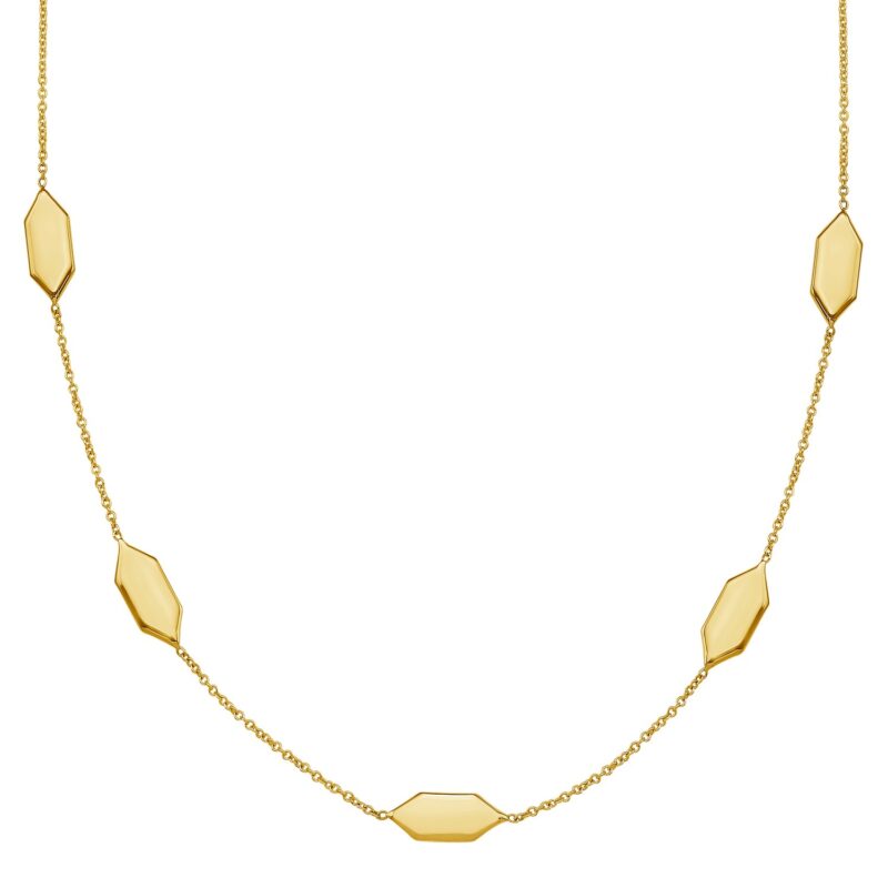 14K Solid Gold Elongated Hexagon Necklace 18 inch 45 cm