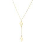 Double Cross Drop Necklace in 14K Yellow Gold