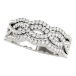 Diamond Studded Ring with Four Curves 5/8 Carat 14k White Gold