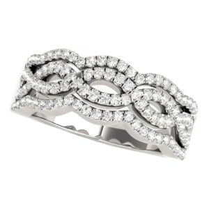 Diamond Studded Ring with Four Curves 5/8 Carat 14k White Gold
