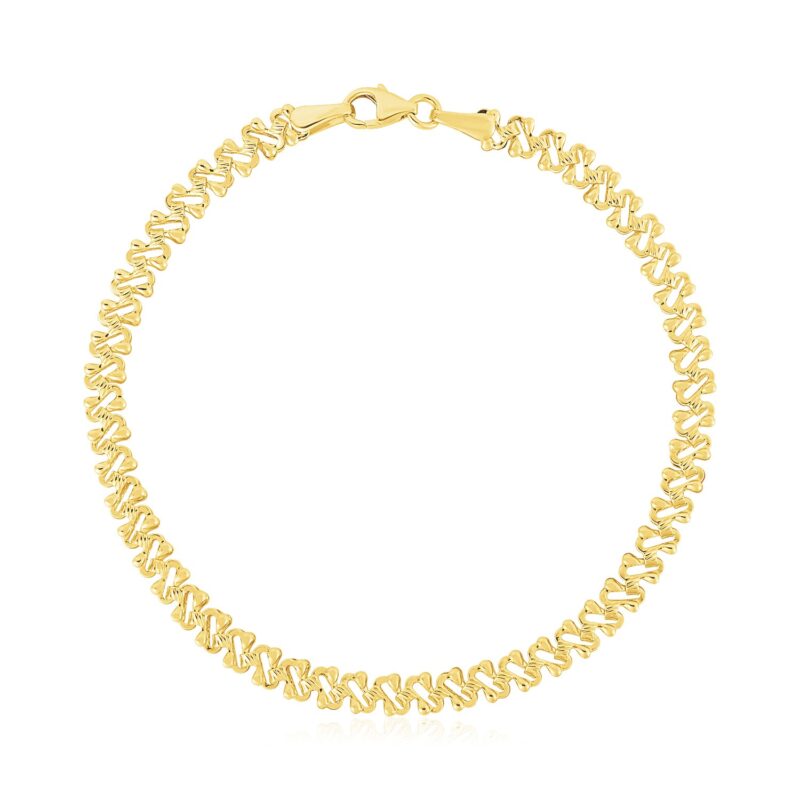 14k Yellow Gold Fancy Chain Bracelet High Polish Textured (4.00 mm)