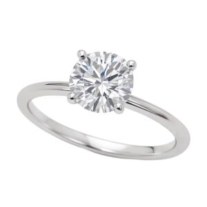 1 Carat Round Lab Grown Diamond Solitaire Ring 10K White Gold IGI G/VS1