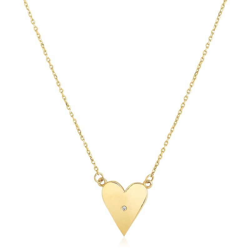14k Yellow Gold Elongated Heart Necklace High Polish