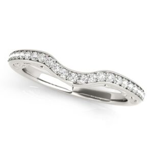 Prong Set Curved Diamond Wedding Ring 1/6 carat 14k White Gold