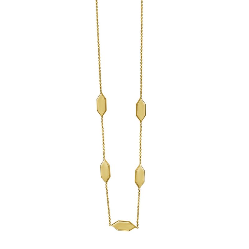 Long Elongated Hexagon Necklace in 14K Yellow Gold