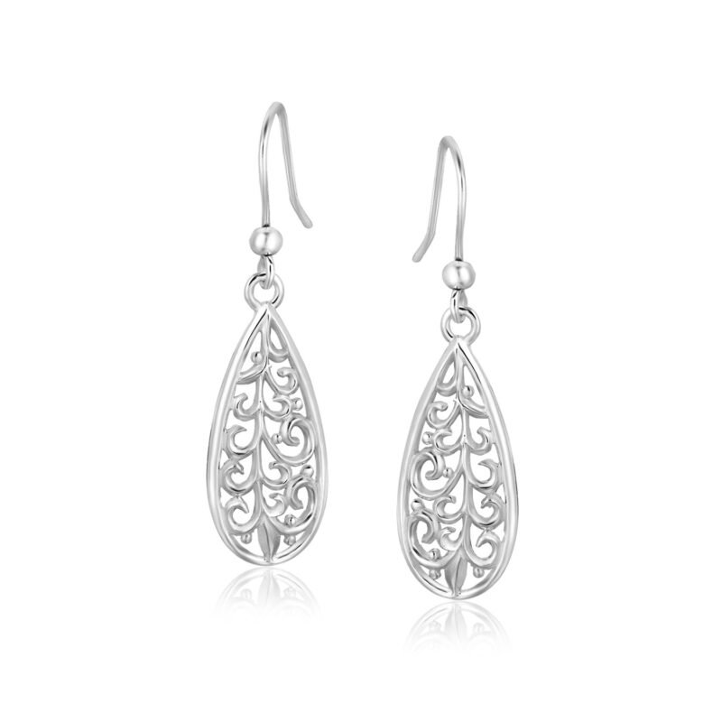 Sterling Silver Teardrop Filigree Drop Earrings