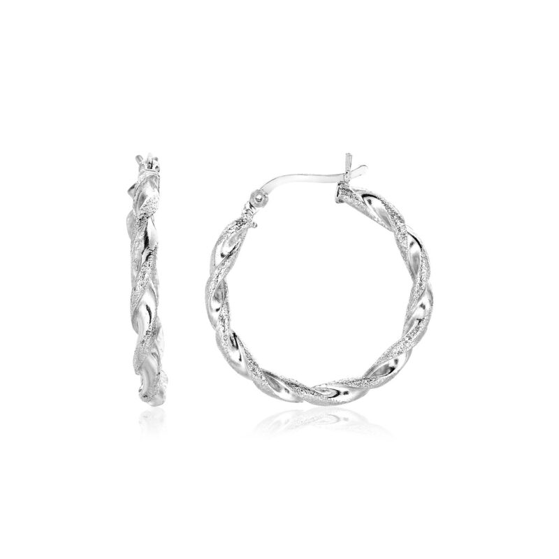 Sterling Silver Round Twisted Hoop Earrings Short (3x20mm)