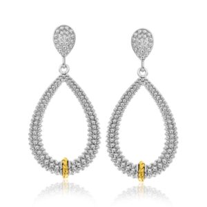 Popcorn Earrings 18k Solid Gold & Silver with Diamond Accented