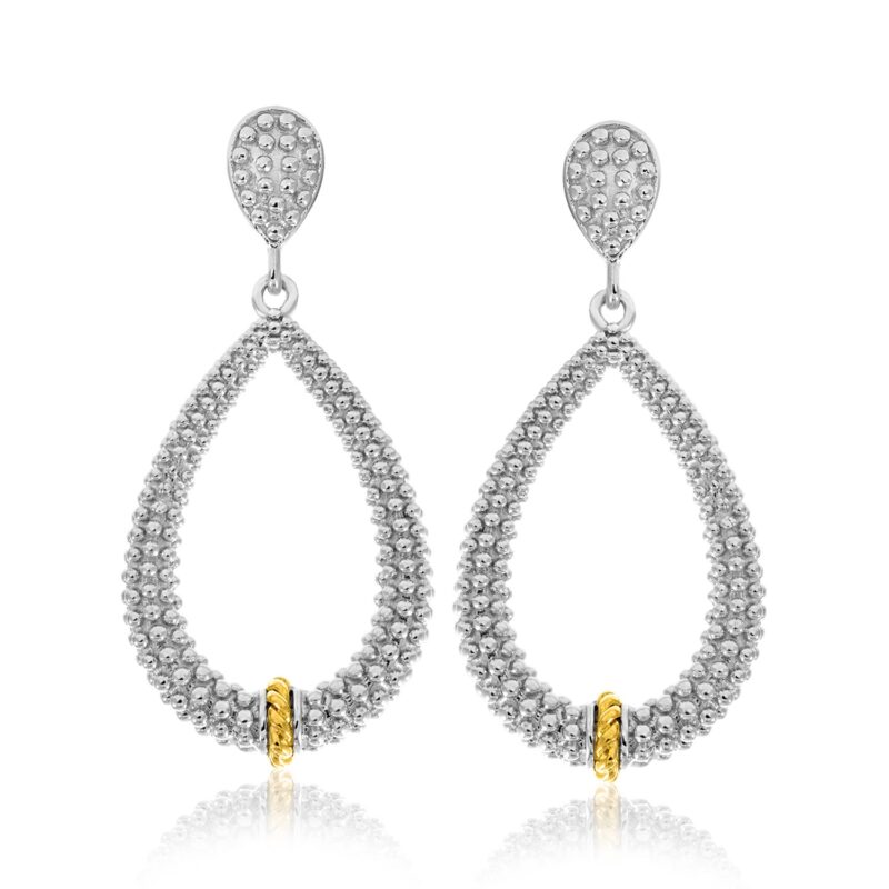 Popcorn Earrings 18k Solid Gold & Silver with Diamond Accented