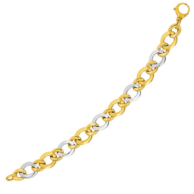 Alternating Size Link Bracelet 14k Two-Tone Yellow and White Gold (12.50 mm)
