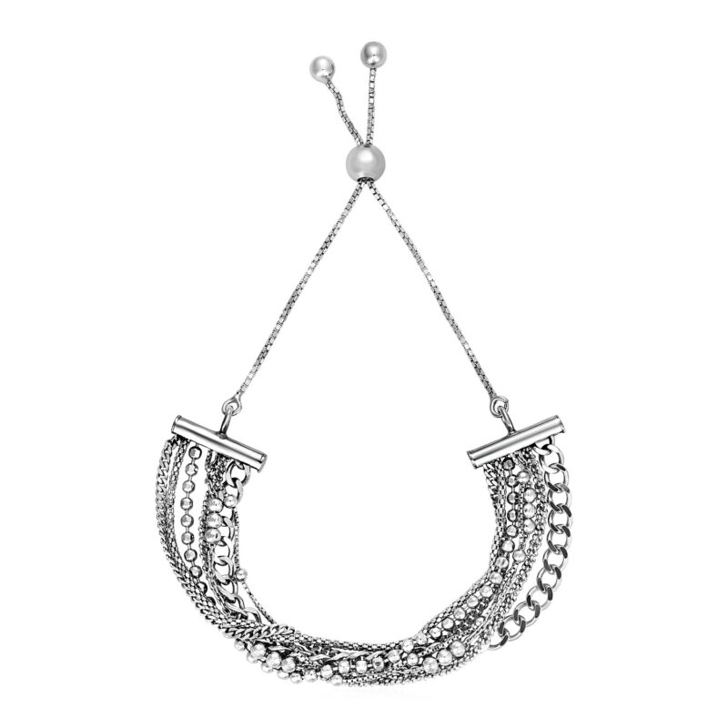 Adjustable Multi Chain Bracelet in Sterling Silver (15 mm)