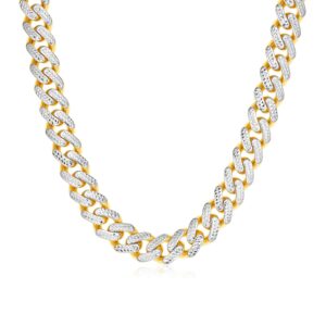 14k Two Tone Gold Miami Cuban Chain Necklace with White Pave 40 grams