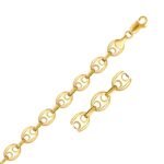 14k Solid Gold Puffed Mariner Link Chain Necklace 9 mm