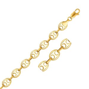 14k Solid Gold Puffed Mariner Link Chain Necklace 9 mm