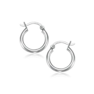 10k White Gold Polished Small Hoop Earrings (2x15 mm)
