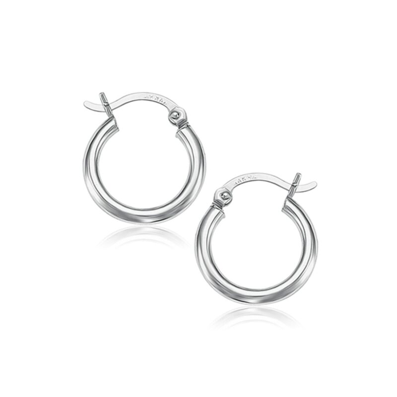 10k White Gold Polished Small Hoop Earrings (2x15 mm)