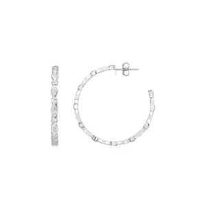 Sterling Silver Hoop Earrings with Round and Marquise Cubic Zirconias (2x30mm)