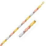 14k Tri-Color Gold Shiny and Textured X Link Bracelet (6.35 mm)