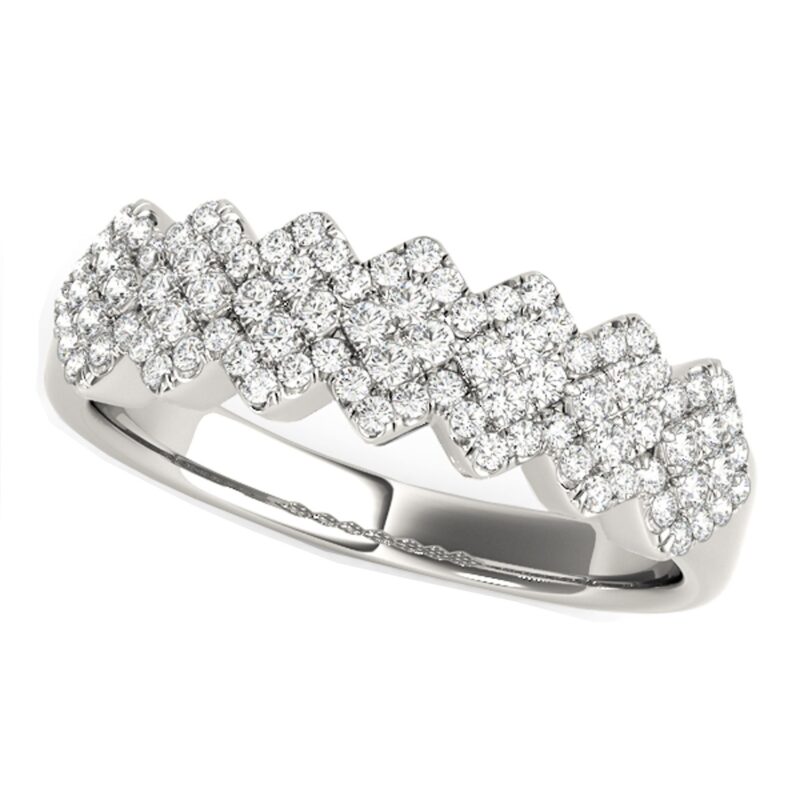 Diamond Studded Wide Multi-Diagonal Pattern Ring 14k White Gold 0.6 Carat