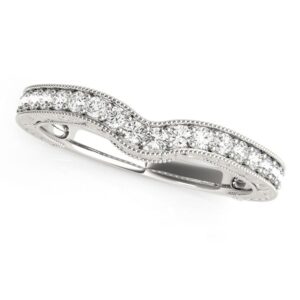 Bead Border Curved Diamond Wedding Band 1/4 carat 14k White Gold