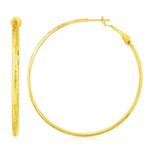 14k Real Gold Large Textured Round Hoop Earrings 2.25 inch