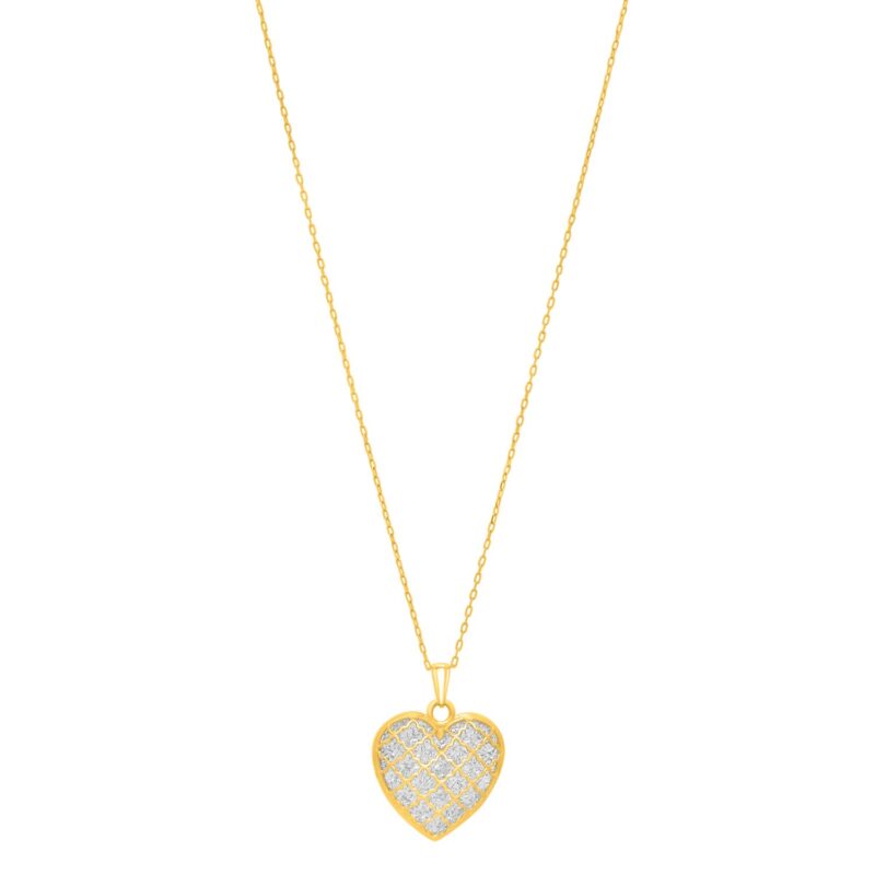 Checkered Heart Necklace in 14K Yellow Gold