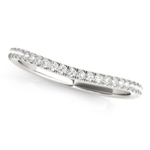 Pave Setting Curved Wedding Band 1/10 carat 14k White Gold