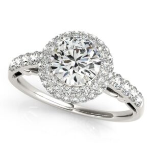 1.5 Ct Halo Diamond Engagement Pave Shank Ring 14k White Gold