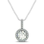 Diamond Halo Round Pendant Necklace 5/8 cttw 14k White Gold Diamond Halo Round Pendant Necklace 5/8 cttw 14k White Gold